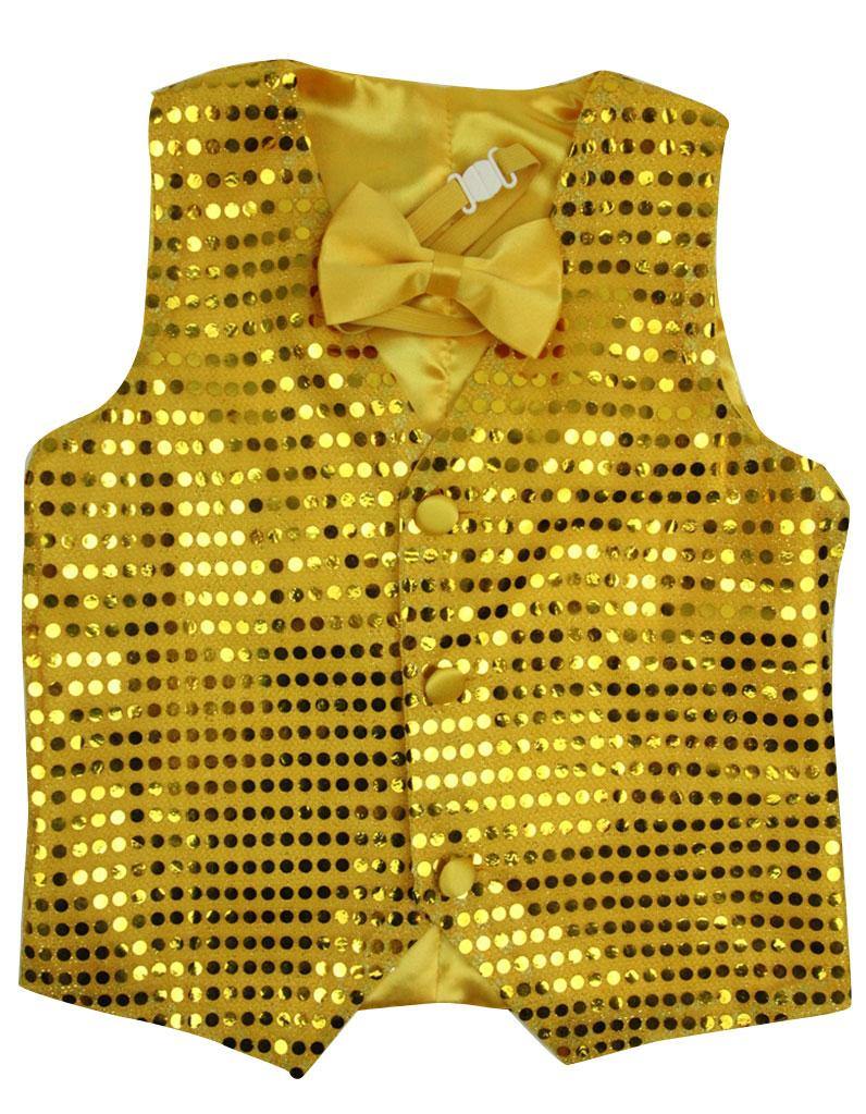 Children Sequin Bow Tie & Vest Set - Gold
