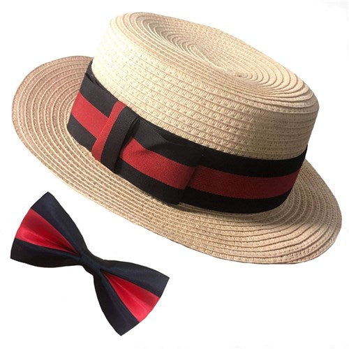 Vintage Boater Hat & Bow Tie Set. 