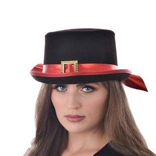 Black Top Hat with Red Band & Gold Buckle