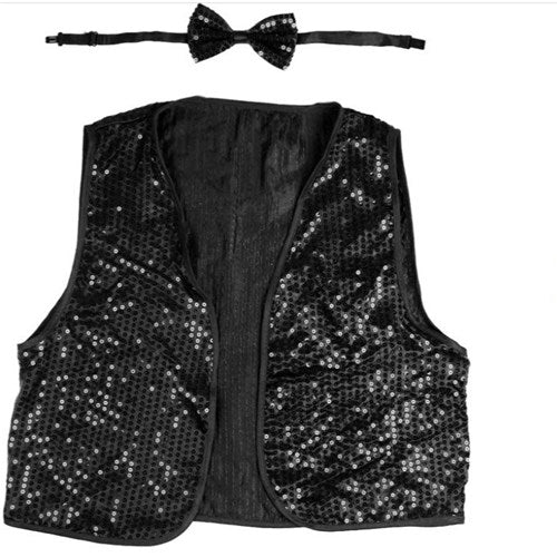 Children Sequin Bow Tie & Vest Set - Black