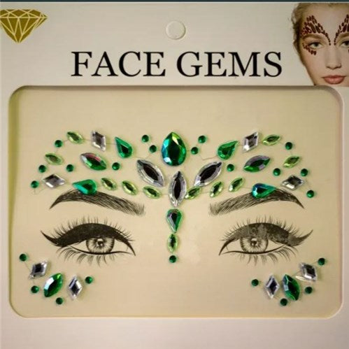Face Gems - Green/Silver
