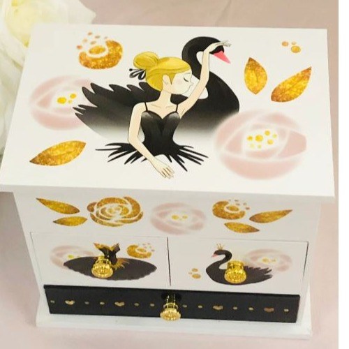 Jewellery Box with Drawers - Black Swan