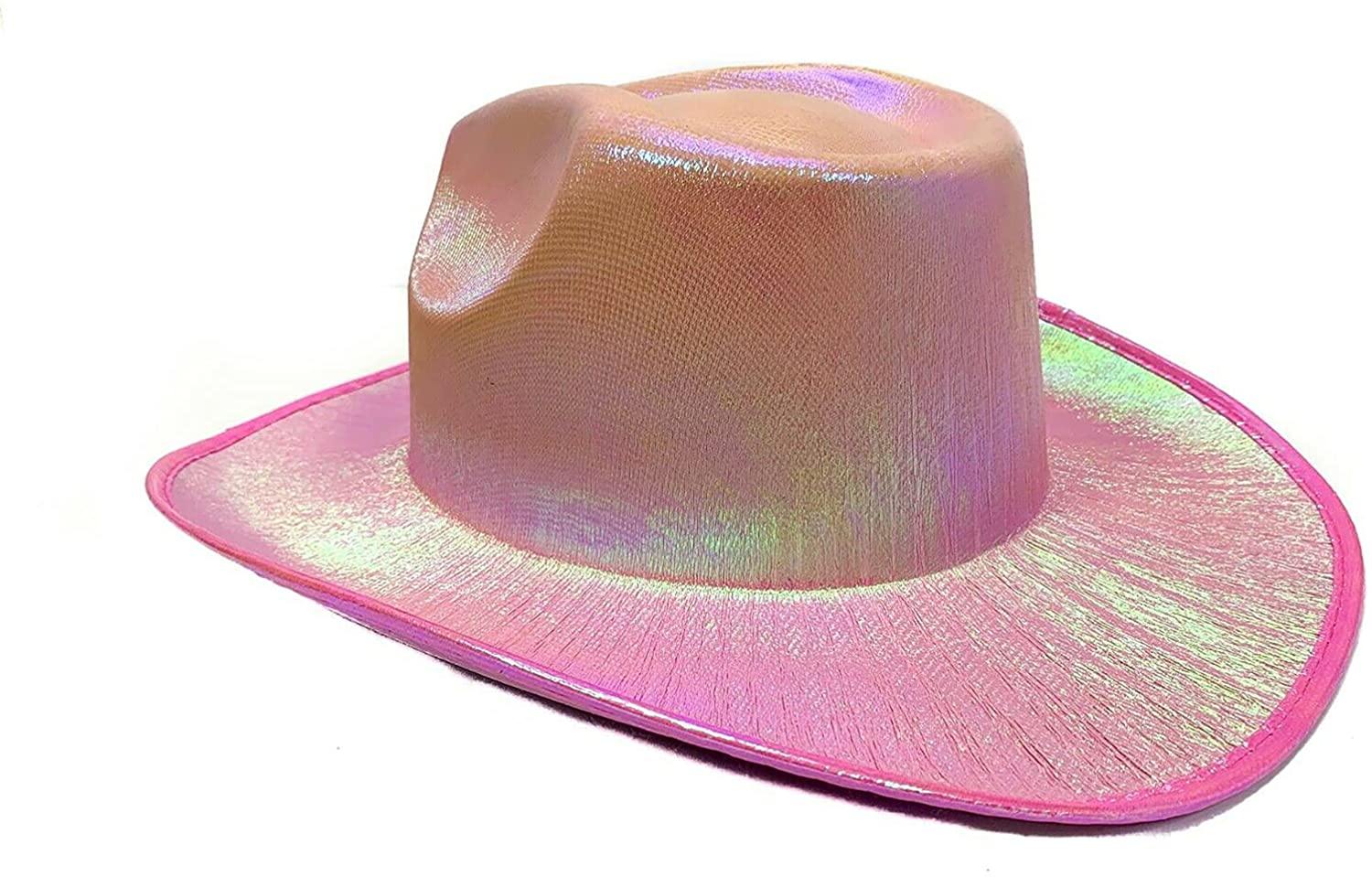 pale pink hollographic light cow boy hat for space costume party