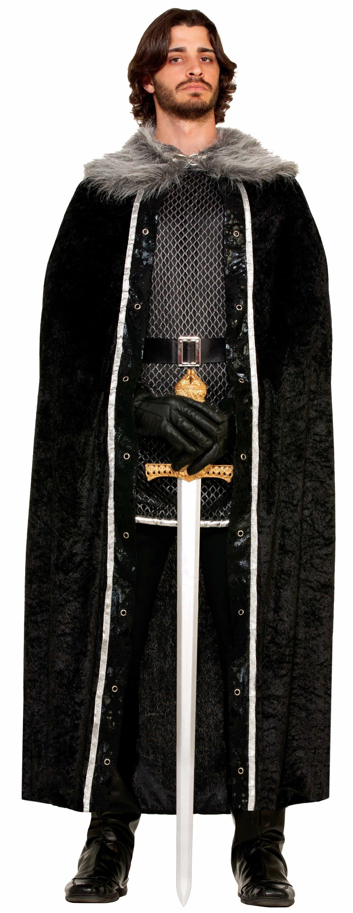 Medieval  Cape with Faux Fur Trim Black