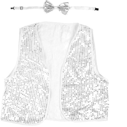 Child Sequin Bow Tie & Vest Set - Silver