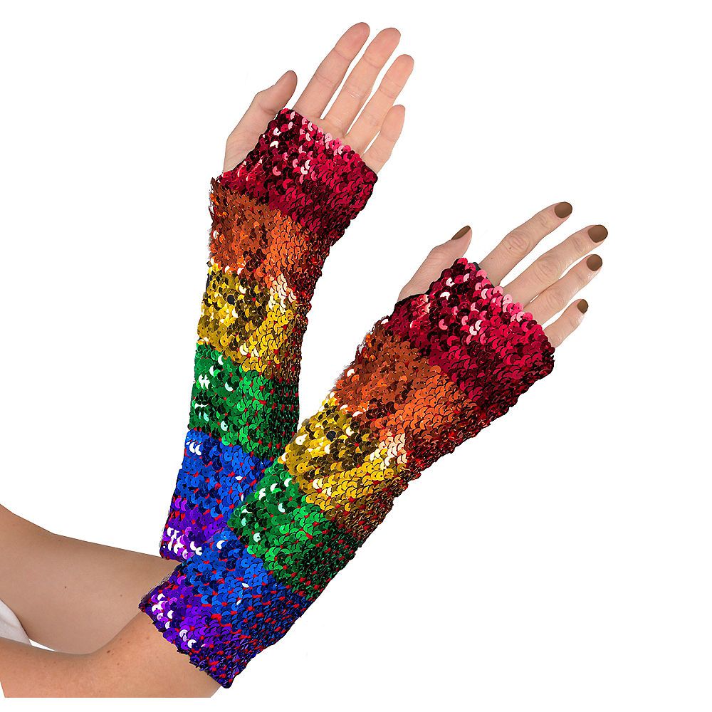 Rainbow Sequin Fingerless Gloves fancy dress costume australia