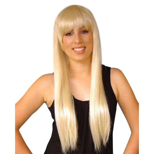 long straight blond wig with fringe abba anna 