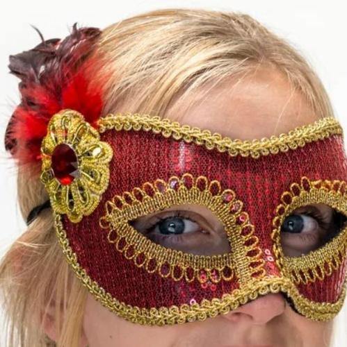 Mask - Sparkly Red with Gold Trims  Dancewear Australia