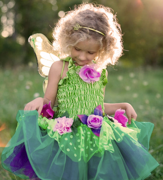 Green Fairy Blooms Deluxe Dress with Wings