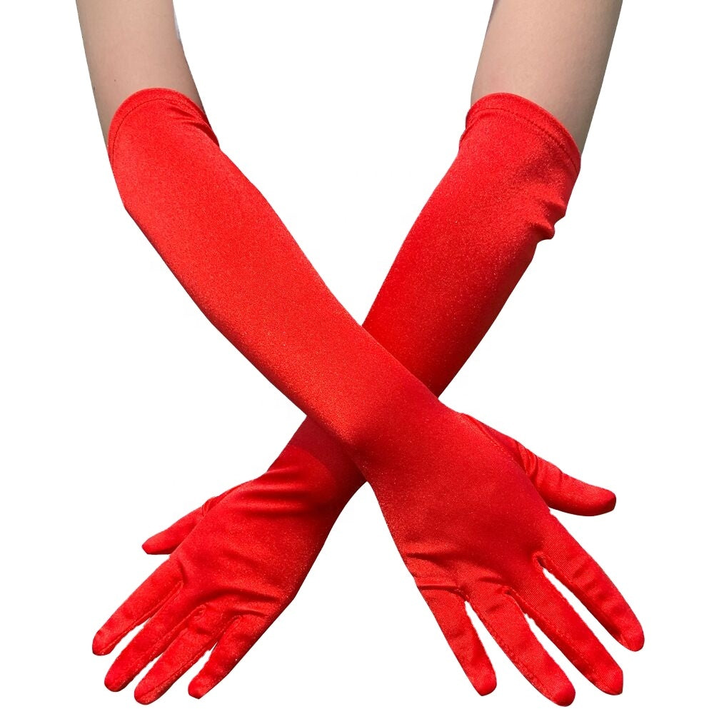 Long Satin Gloves red