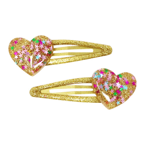 Glitter Resin Heart Hair Clips