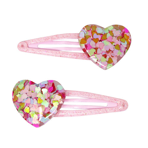 Glitter Resin Heart Hair Clips