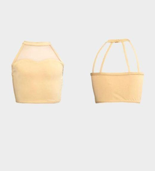 nude halter neck crop top dance wear costume base studio 7