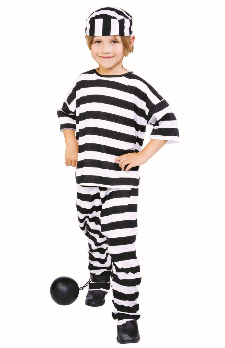 black and white stripped prisoner costume set for children. boys fancy dress costume.
