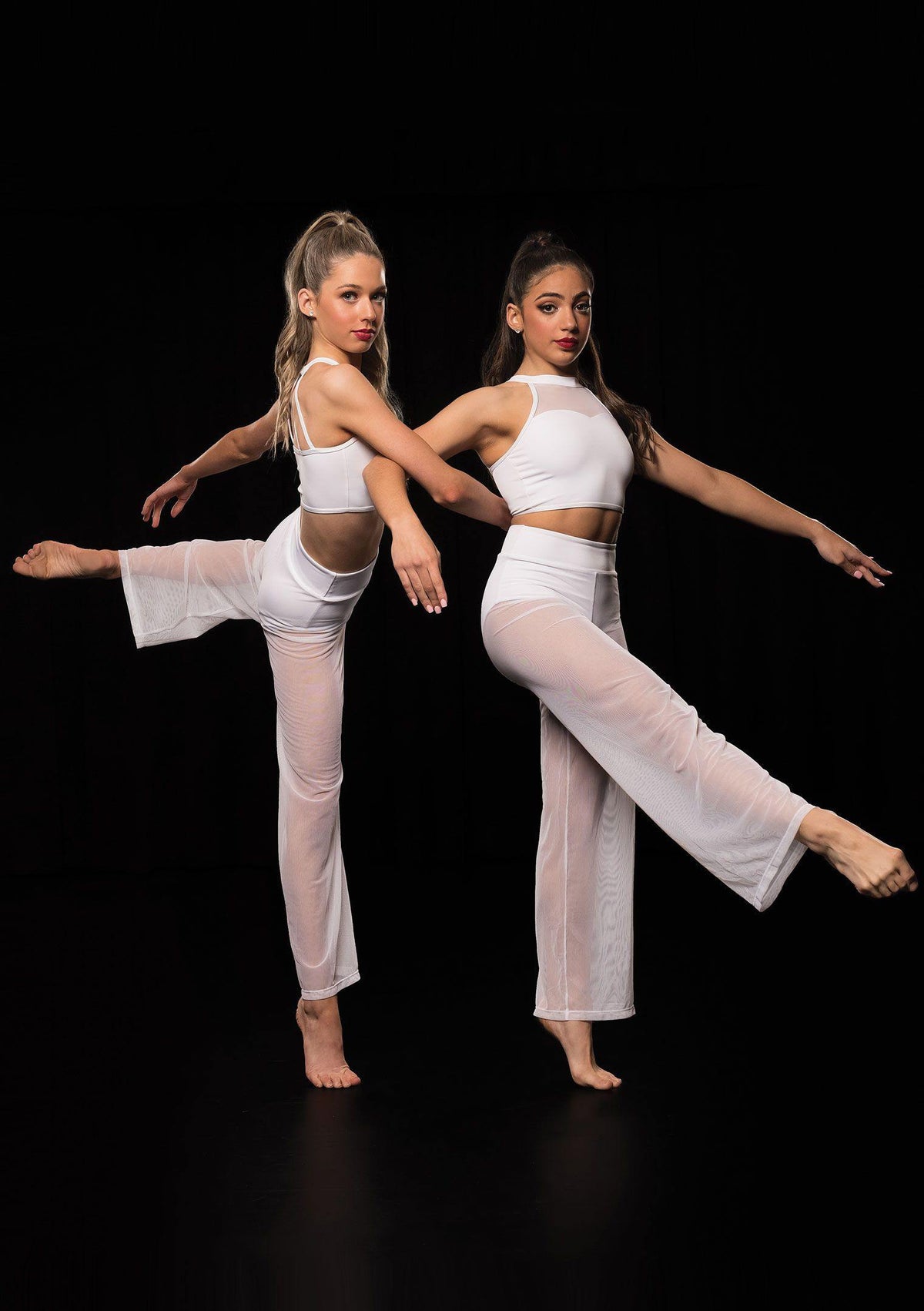mesh performance top and pants dance costumes