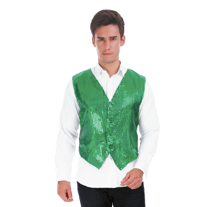 Adult Sequin Waistcoat Vest costume fancy dress showbiz jazz dance mens showman circus glitz casino glamour 1920s ring master 