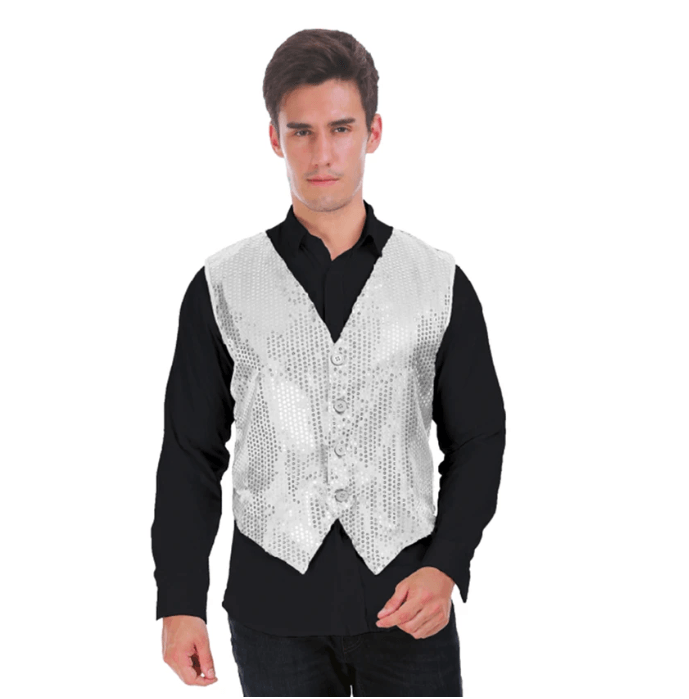 Adult Sequin Waistcoat Vest costume fancy dress showbiz jazz dance mens showman circus glitz casino glamour 1920s ring master 