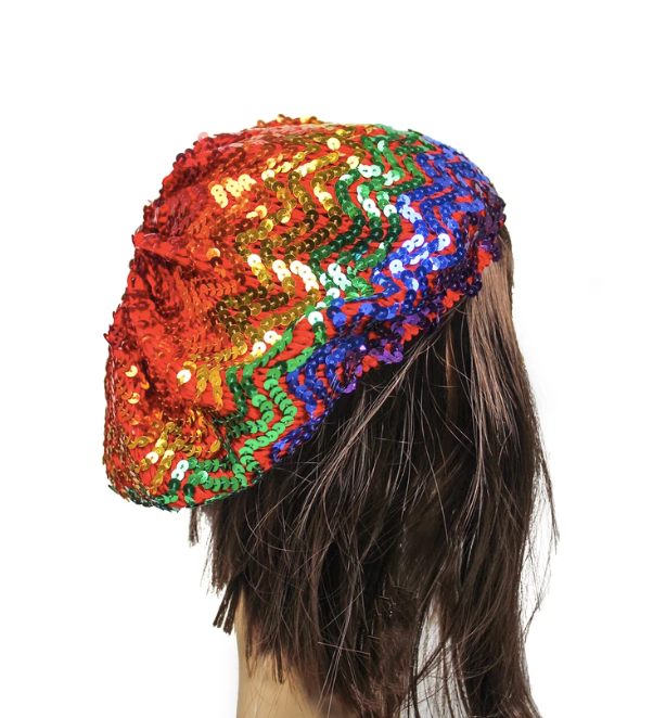 Rainbow Sequin Beret Hat fancy dress costume australia