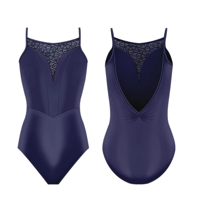 lace navy leotard low back