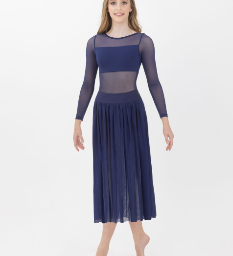 long navy lyrical skirt dance costume