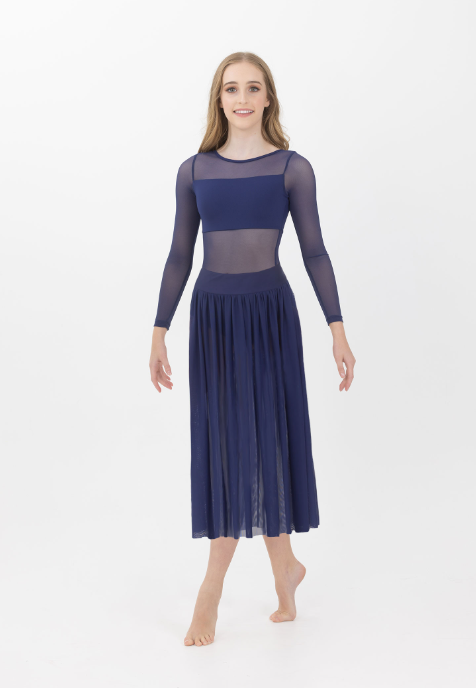 long navy lyrical skirt dance costume