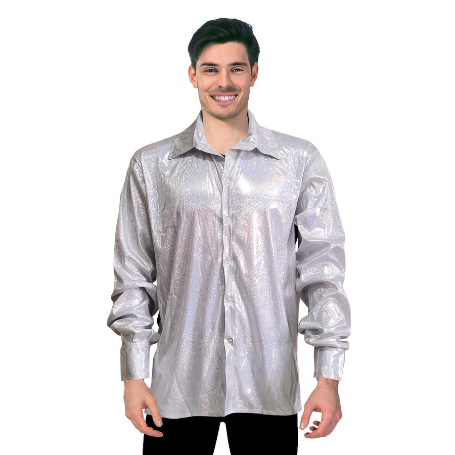 silver disco shirt party costume long sleeve