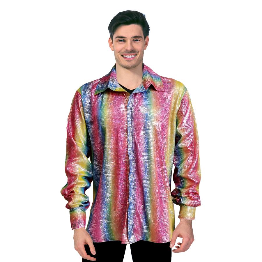 Adult Disco Shirt rainbow shiny