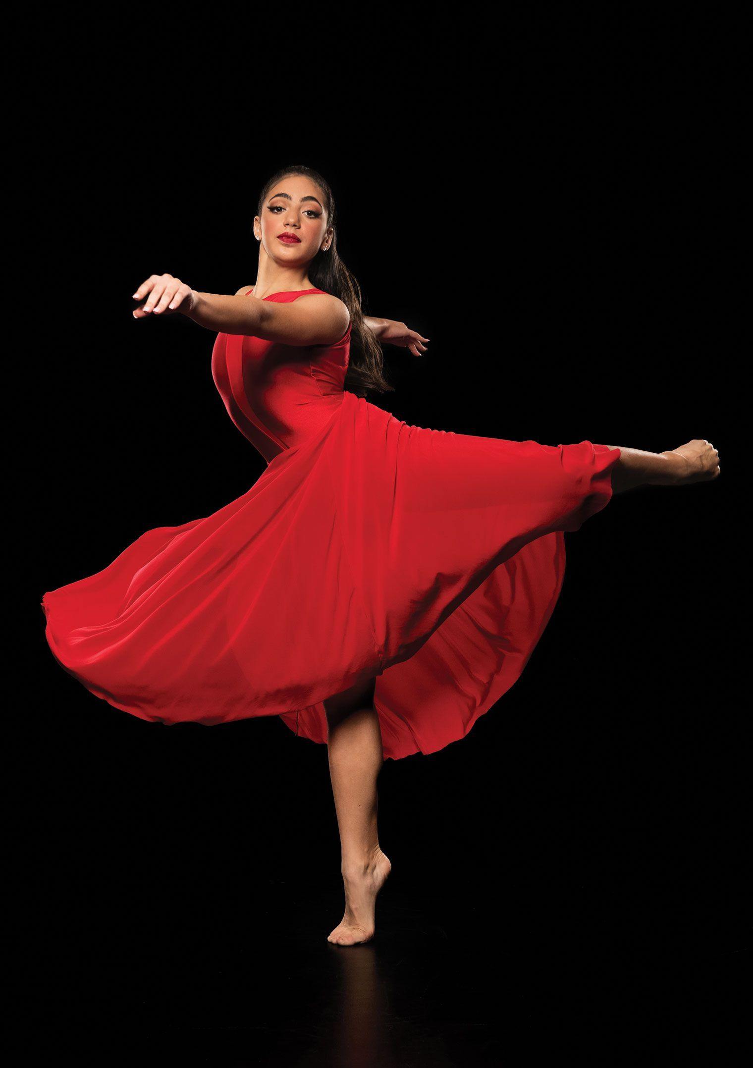 red dance costume dress Ruched Midriff Lyrical Dress | Dance Wear
