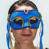 Mask - Blue fabric with  Gold Trim