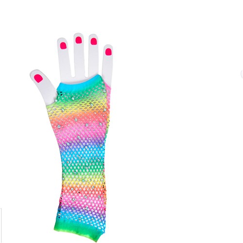 Fishnet Gloves - Rainbow Horizontal with Diamontes