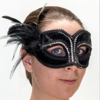 Mask - Black /Silver Trim with feather