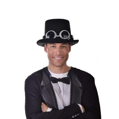 Steampunk Top Hat with Goggles - Black
