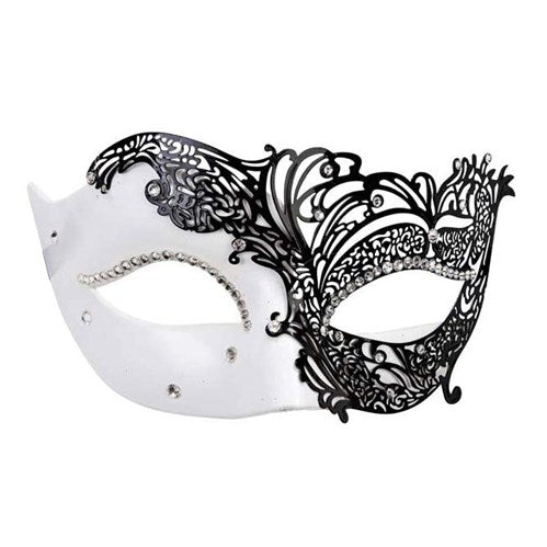 White/Black Filigree Eye Mask- Masquerade