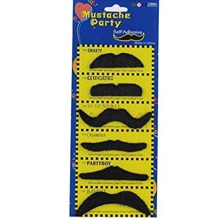 Black Party Moustache - Pack of 6