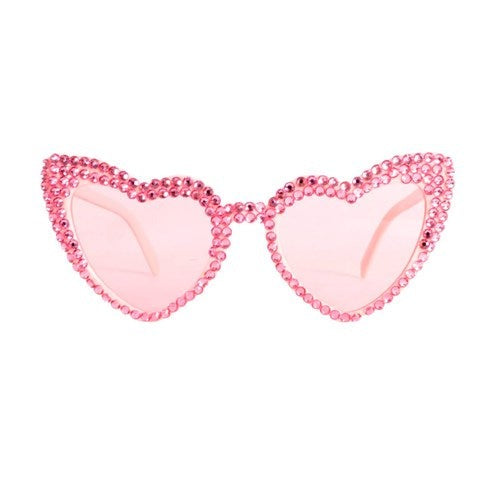 Pink Heart Diamontes Rhinestone Glasses