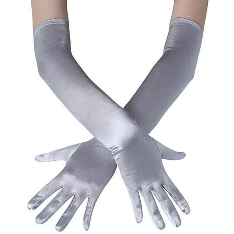 silver satin gloves
