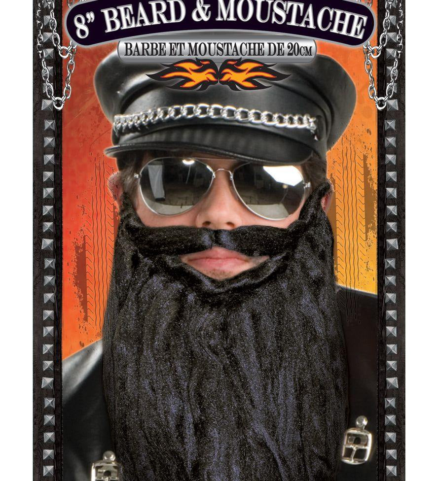 8 inch black biker beard & moustache costume party fancy dress aus