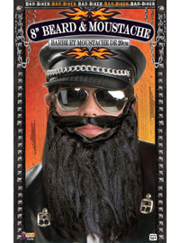 8 inch black biker beard & moustache costume party fancy dress aus