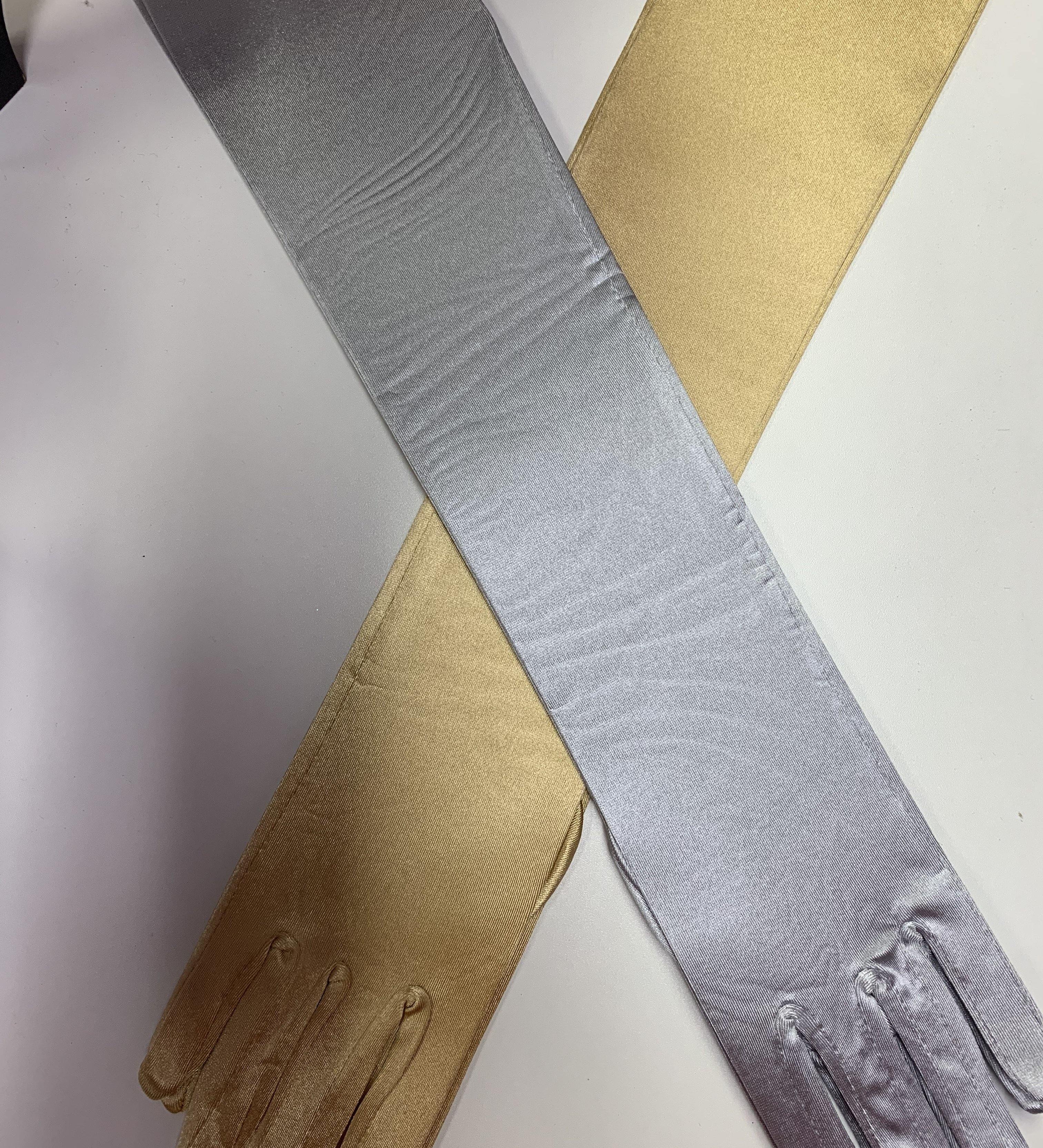 Long Satin Gloves - Gold or Silver