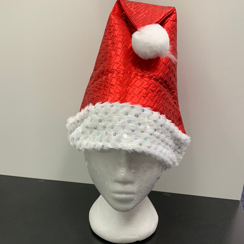 Santa Hat - Red Quilted  with Pom Pom