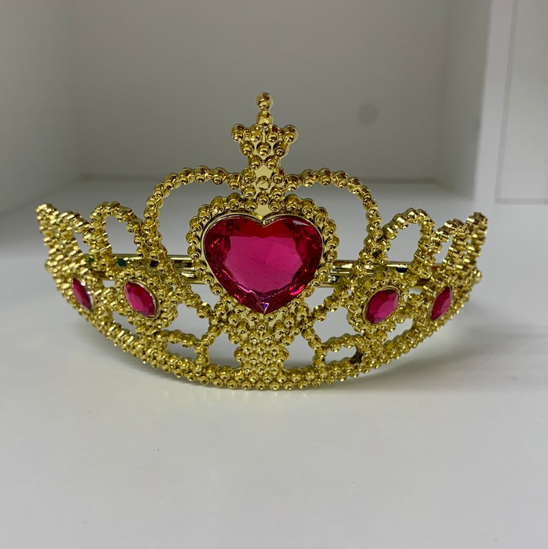 Tiara - Gold Plastic with Pink Hearts