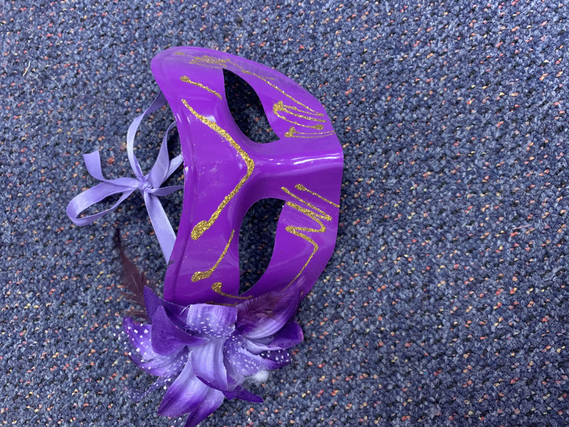 Mask - Purple with Flower & Gold Glitter Trim