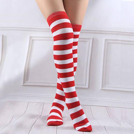 Over the Knee Striped Socks - Red & White