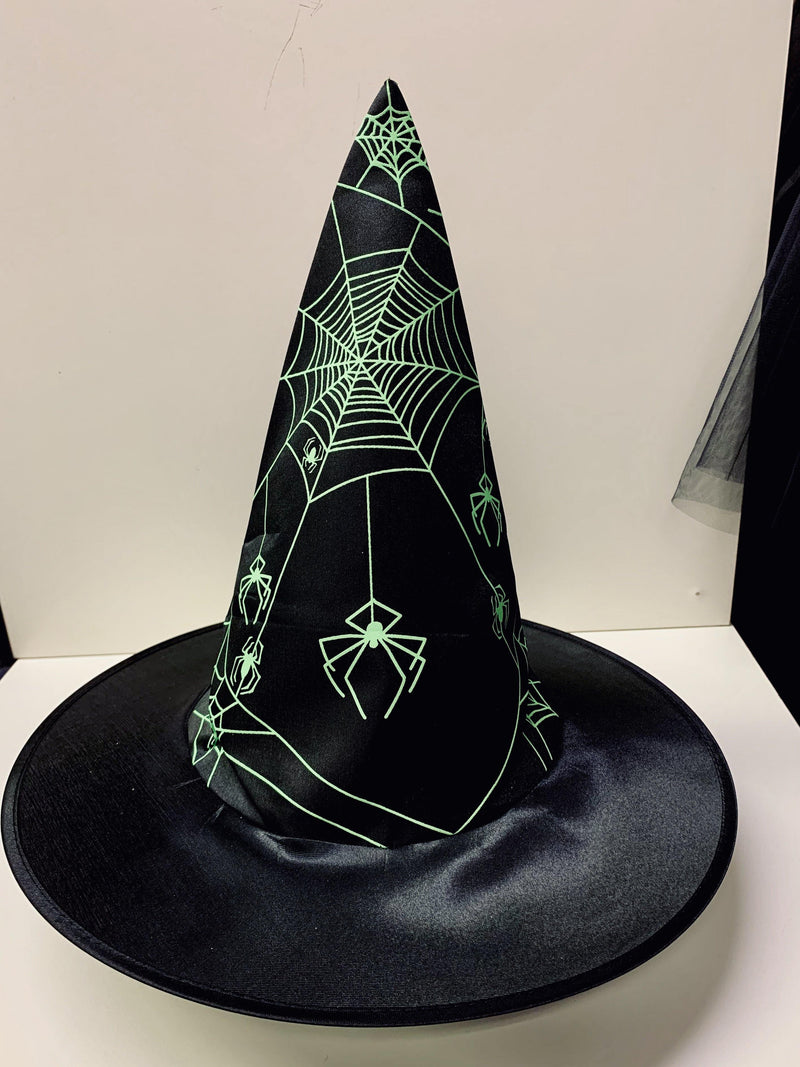 Witch Hat - Black with Green Web & Spiders  Dancewear Australia