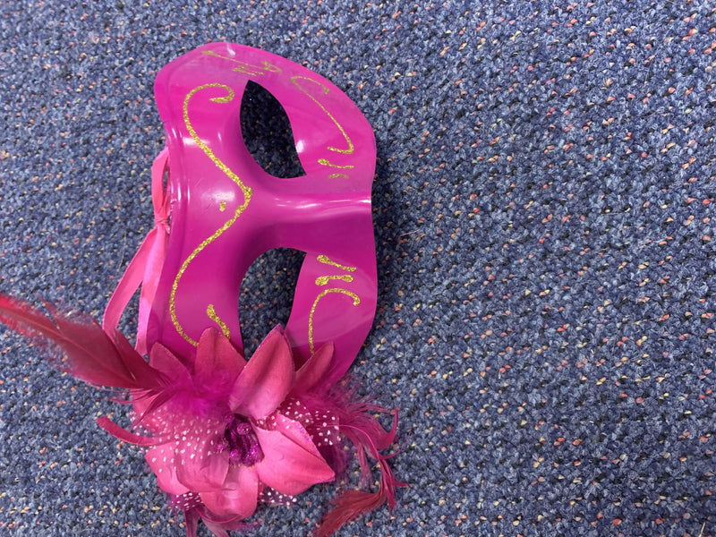 Mask - Pink with Flower & Gold Trim