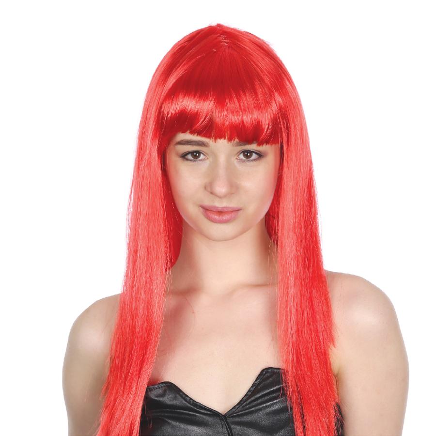 Long Straight Wig with Fringe  - Red