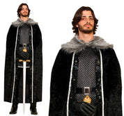 Medieval  Cape with Faux Fur Trim Black
