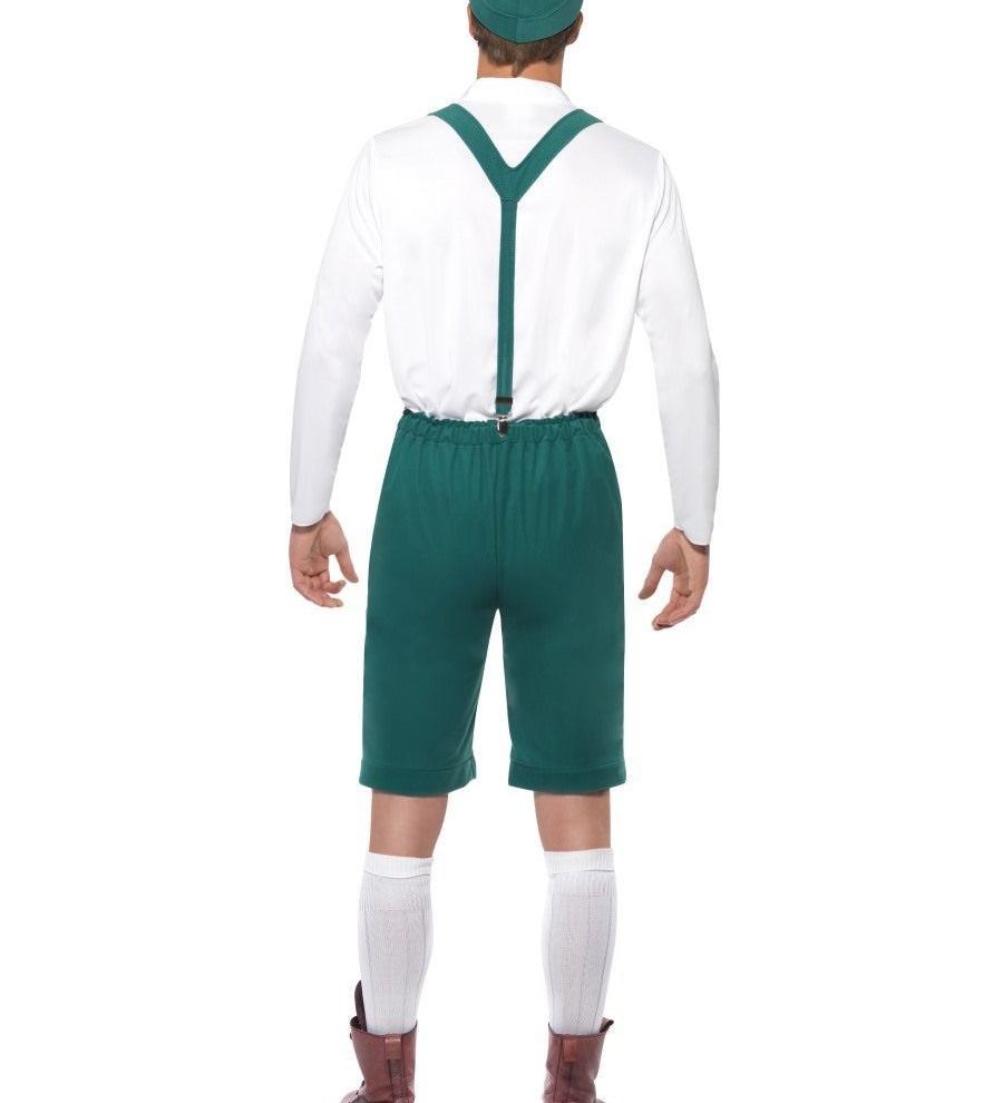 Check out our brilliant adult men's German Oktoberfest fancy dress costume which comes complete with a pair of green lederhosen shorts with braces, long sleeved white top and coordinating green hat. Ideal for any Beer festival.