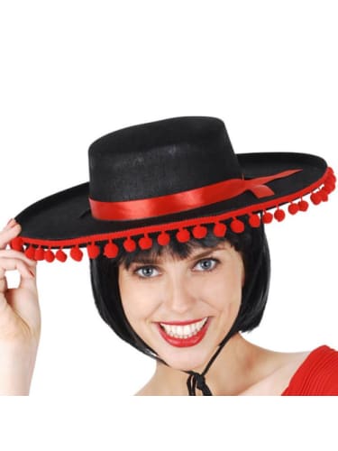 Spanish Hat with red poms  Dancewear Australia