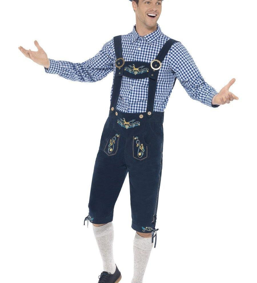 Traditional Deluxe Rutger Bavarian Costume, Blue, with Lederhosen & Shirt. Perfect for Oktoberfest or Beer Festivals. 